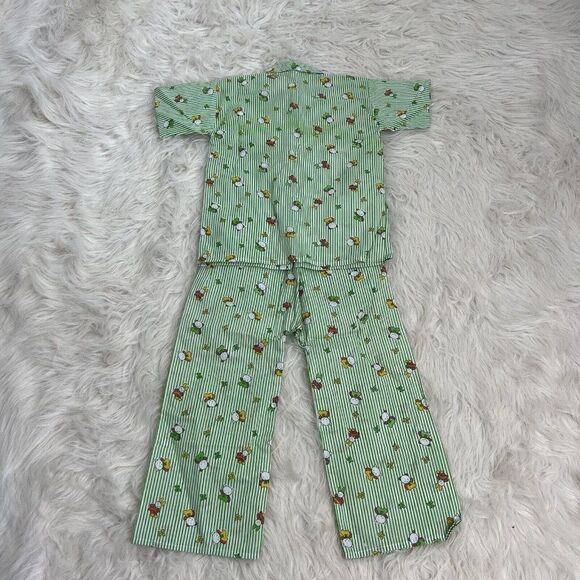Hello Kitty Girls Vintage Sanrio Green & White Linen Pinstriped Pj Set Size 4 - Picture 2 of 11